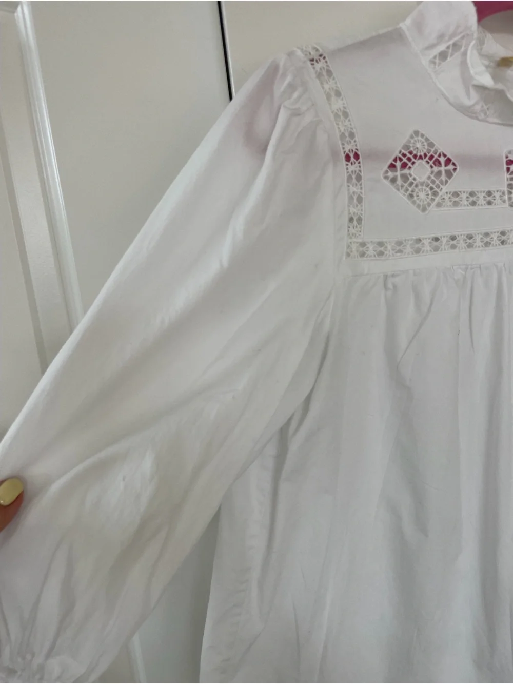 Free People White Blouse with Pink Embroidery